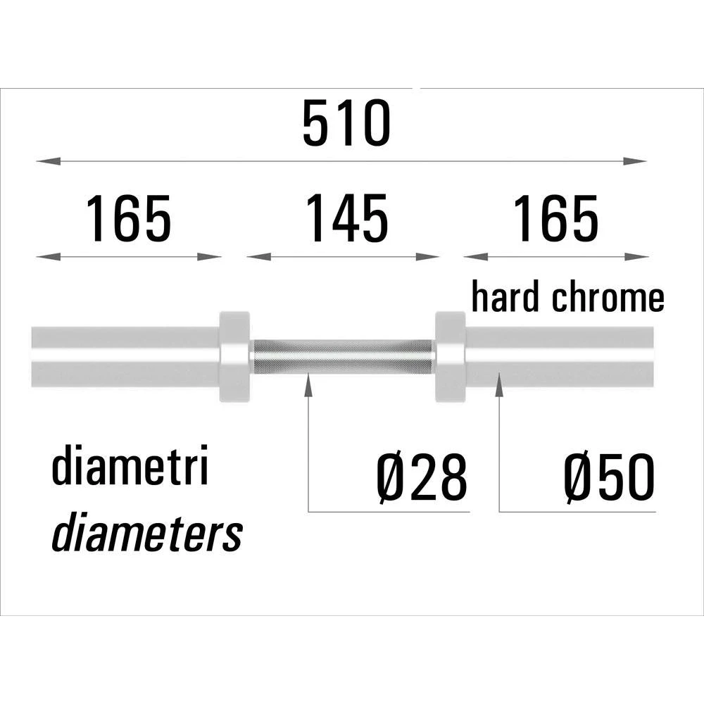 Manubrio olimpionico cromato 51 cm. impugnatura mm. 28 2 bronzine per lato