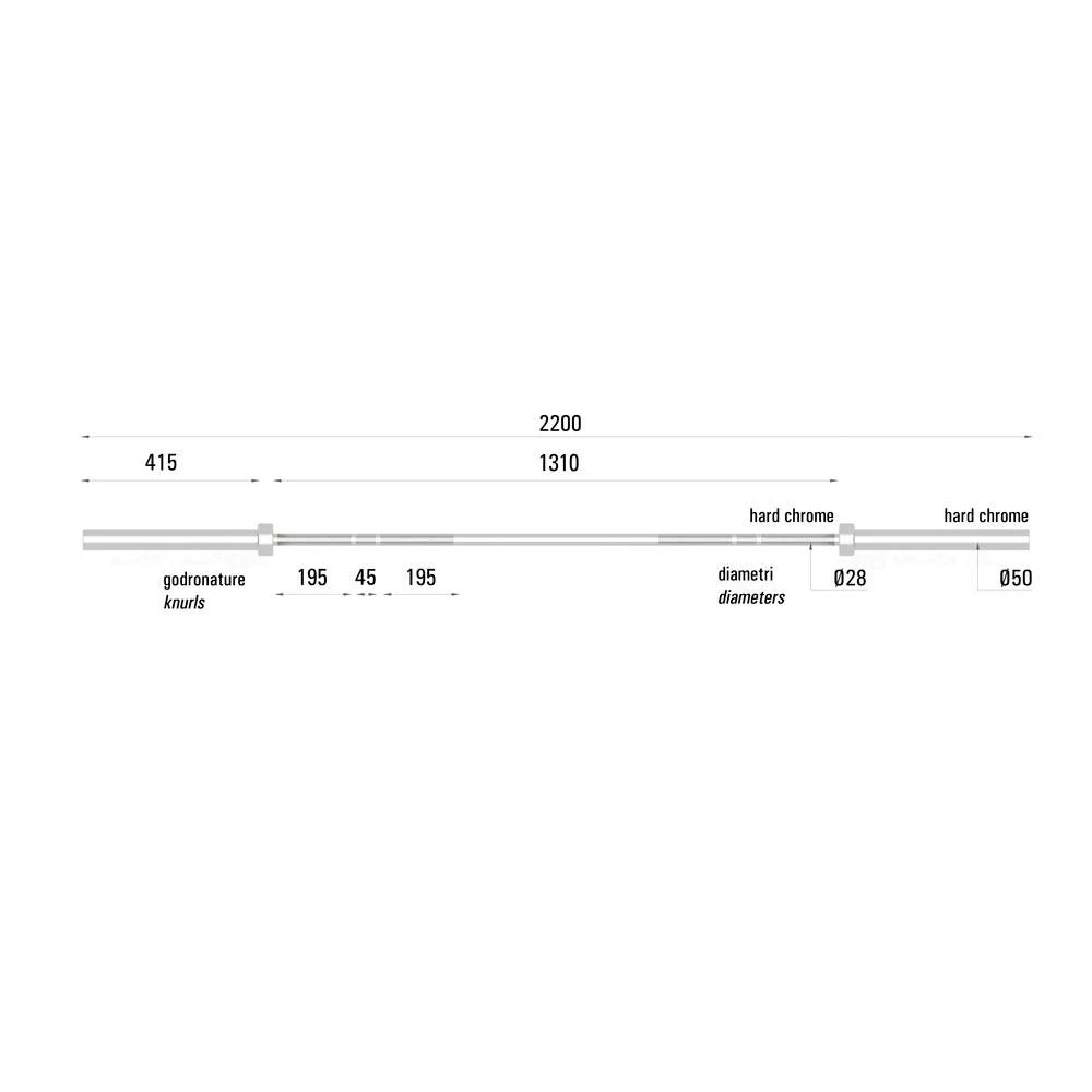 POWER TRAINING 220 - Bilanciere olimpionico 220 cm cromato