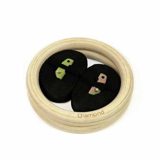 Coppia Anelli Ginnastica in Legno con Strap 3,8 mm